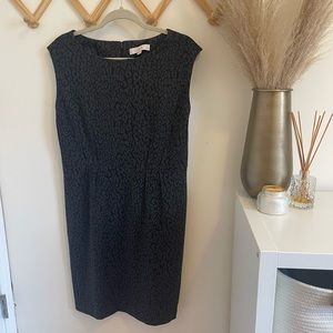 Gray and black subtle cheetah print sheath dress, size 12P from the LOFT.